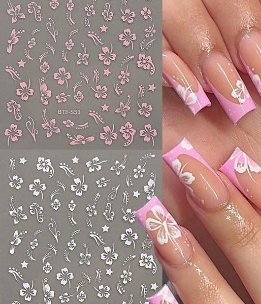 Pink and White Flower Stickers