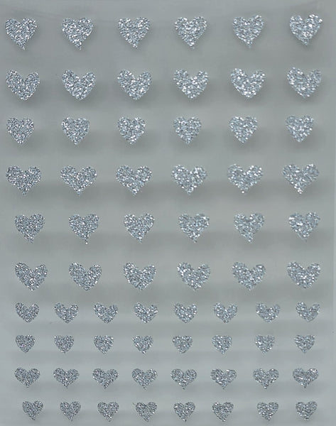Silver Glitter Hearts Nail Stickers
