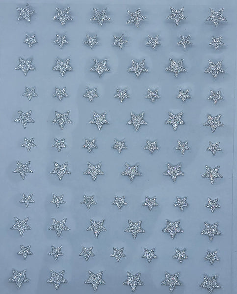 Silver Glitter Stars Nail Stickers